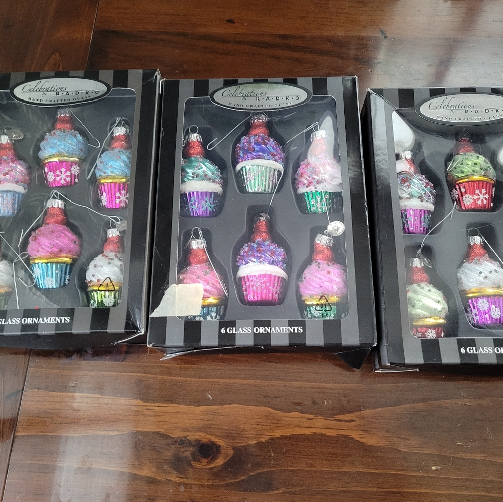 18 Christopher Radko Celebrations Glass Cupcake Christmas Ornaments